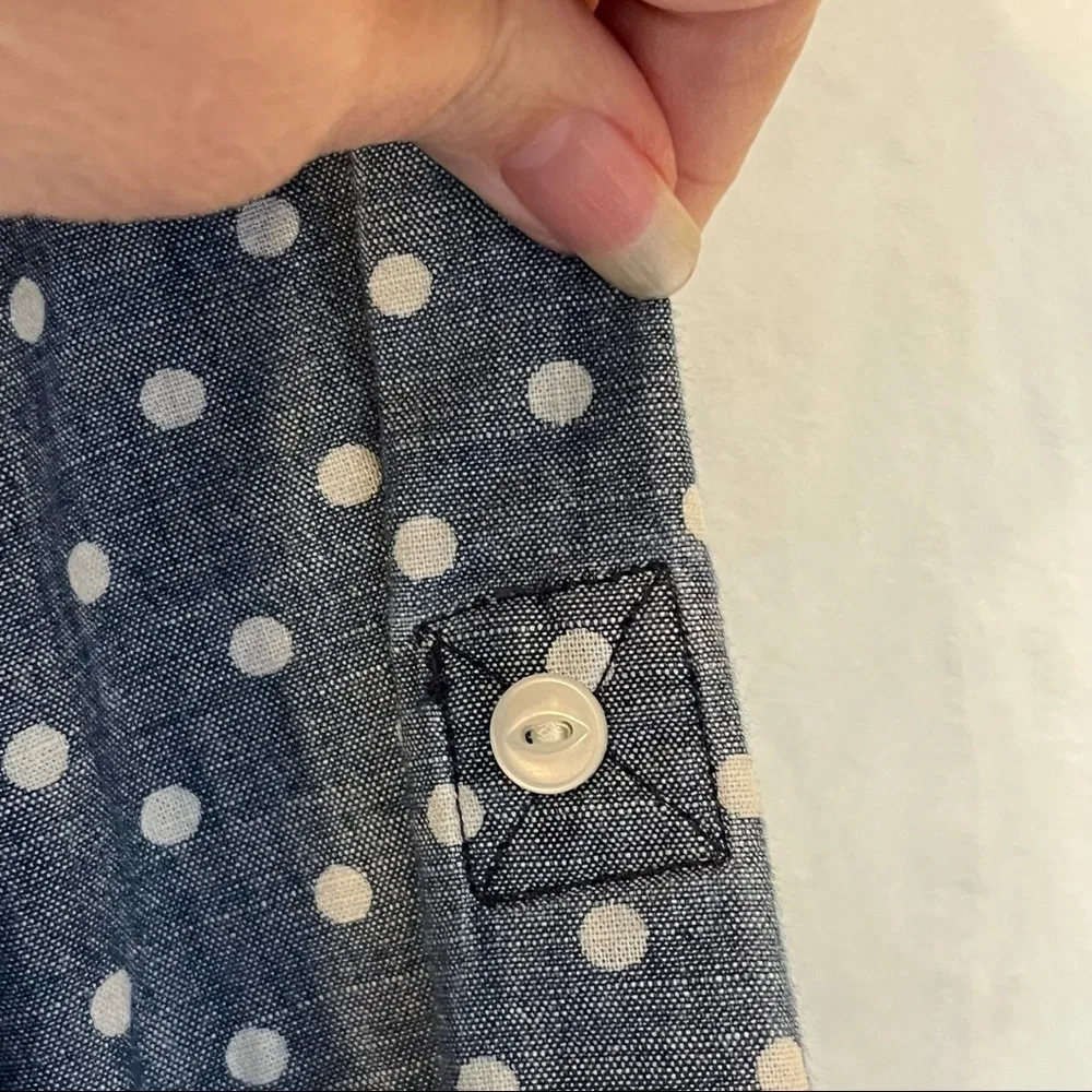 Talbots Chambray Blue White Polka Dot Button Down Shirt Sz 14 Long Sleeve Cotton